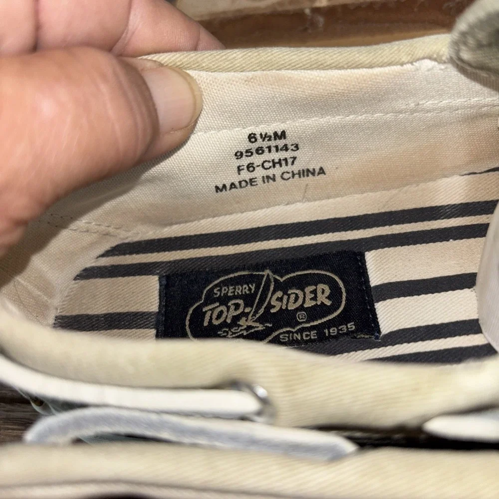 Sperry Top-Sider Canvas Boat Shoes Tan/Olive Lace-Up Comfort 6.5 M 9561143 Women